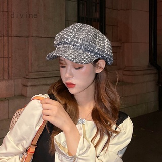 Divina primavera otoño e invierno moda señoras británico Color sólido Retro Simple boina Octagonal sombrero