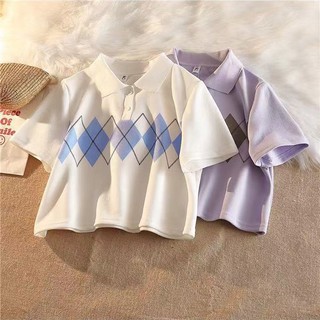 Camisa de polo de s.a.‍ ️️‍ Nuevo estilo de algodón puro de manga corta t-shirt mujeres suelto cuello polo cintura recortada top corto de moda