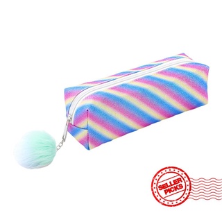 Rainbow Student Multi-function Pencil Case Simple Shiny Bag Large Capacity Stationery Cosmetic G3J7