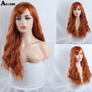 azqueen pelo sintético largo naranja marrón ombre pelucas de alta densidad de temperatura pelucas para mujeres negro/blanco ondulado cosplay pelucas