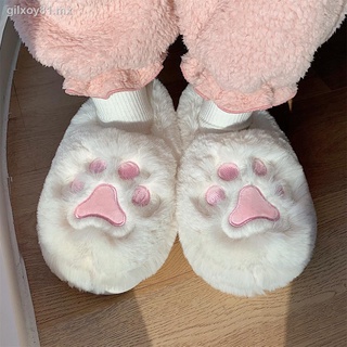 Versión coreana de lindos zapatos de felpa mujer invierno suave linda niña corazón hogar antideslizante cálido todo incluido con pantuflas de algodón con garra de gato (2)