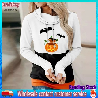 IC_ Top Hooded Sweatshirt Contrast Color Cartoon Pattern Sweatshirt All Match for Halloween