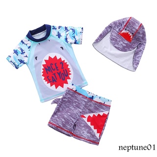 NT-Boys conjunto de ropa de natación de tres piezas, azul cuello redondo manga corta Tops