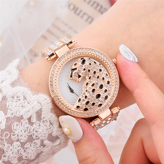 Women Fashion Rhinestone Leopard Watches Ladies Luxury Stainless Steel Quartz Wristwatches