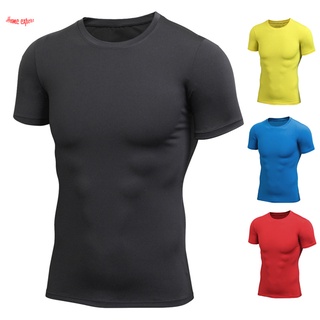 camisa deportiva de verano de secado rápido ajustada transpirable con cuello redondo manga corta para hombre