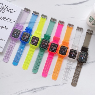 Apple Watch Strap Band and Case for Series 7 SE 5 4 44mm 42mm Soft Silicone Transparent for Iwatch Strap 4 5 6 38mm 40mm Plastic Strap