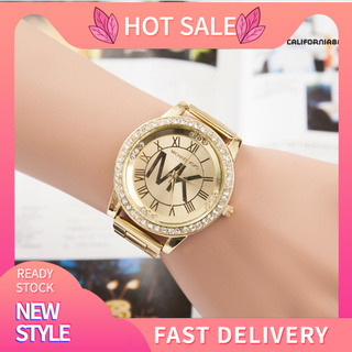 cali-s mk reloj de pulsera de cuarzo analógico dial redondo con diamantes de imitación de lujo para mujer