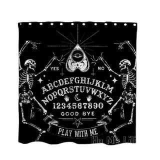 Cortina de ducha de tela impermeable de lujo con ganchos Vintage esqueleto mágico Ouija junta negro decorativo cortina de baño
