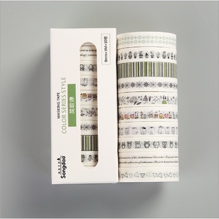 1 paquete de 10 cintas de enmascaramiento coloridas decorativas de papel Washi (4)