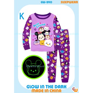 Gw290-K - pijamas para niños brillan en la oscuridad - Disney Tsum Tsum talla 95-140