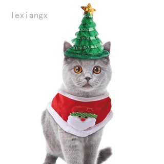 Juego de sombreros y baberos para mascotas, sombrero de navidad y bufanda, sombrero de gato y Collar, decoración de adornos, decoración de mascotas de navidad