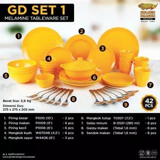 Juego de melamina Golden Dragon 42 piezas vajilla vajilla tazón plato completo set (2)