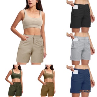 ZI Pantalones Cortos Casuales De Verano Para Mujer , Color Sólido , Cintura Alta Elástica