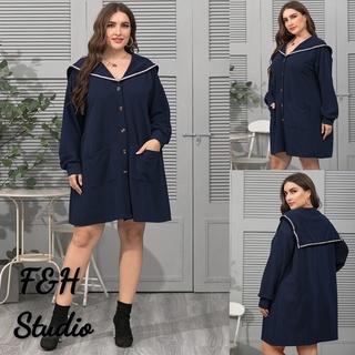 XL-5XL mujeres gran tamaño prendas de abrigo estilo ejército cuello Polo manga larga botón abajo doble bolsillo más el tamaño de la capa 2710