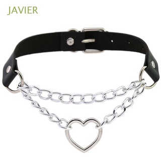JAVIER Black Necklaces Sexy Heart Chain Choker Dark Gothic Punk Fashion Anime Cosplay For Women Girls PU Leather Vintage Jewelry/Multicolor