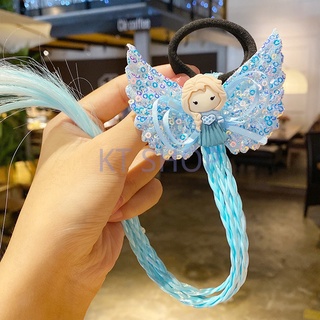 [KT] children's Ice Snow Princess Wig rope cartoon headrope braid girl's hair ring ornamentnet yarn bow (3)