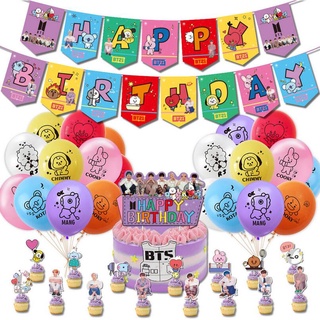 Bts suministros de fiesta de cumpleaños decoraciones de cumpleaños incluyen BTS feliz cumpleaños bandera torta Toppers globos para ventilador Bangtan