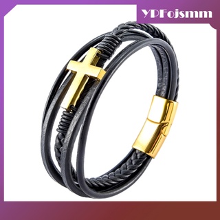 [venta caliente] pulsera de acero inoxidable cruz color oro brazalete de cuero banda para mujeres religiosas, joyería, accesorios, mujeres