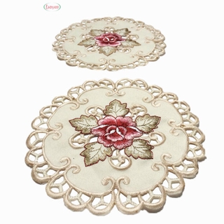 Mantel individual vajilla 4 piezas redondo bordado flor mesa de comedor mantel casa fiesta boda cubierta Beige reutilizable (3)