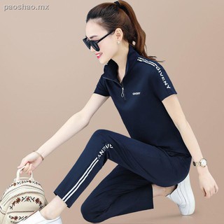 Alta algodón casual ropa deportiva de dos piezas mujer verano 2021 verano nueva versión coreana del gran tamaño de manga corta traje de correr femenino