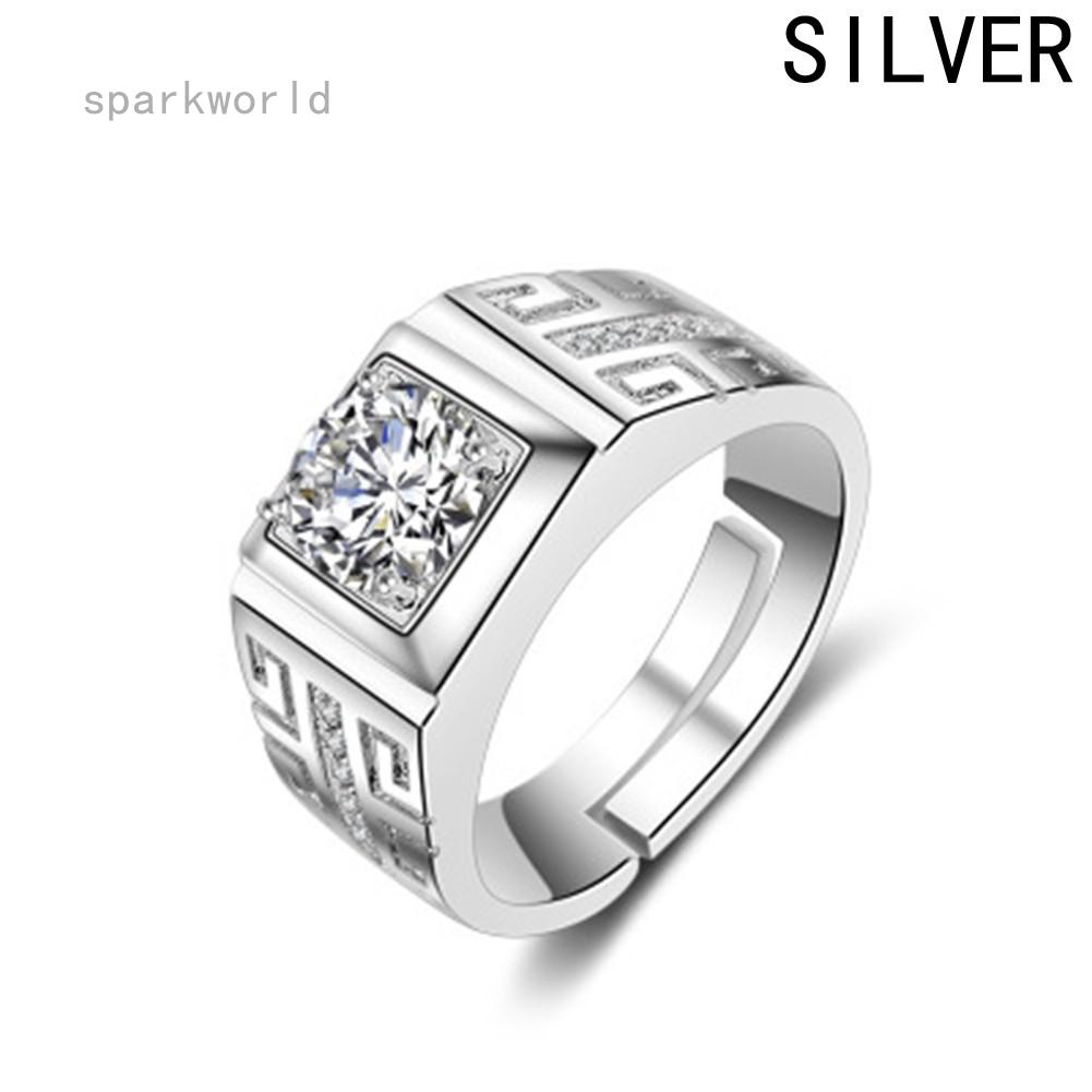 sparkworld - anillo de circonita de plata 925 para hombre