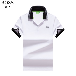 HUGO BOSS men formal black white navy-blue red short-sleeve polo-shirts men summer cotton casual lapel office solid-color polo-shirts