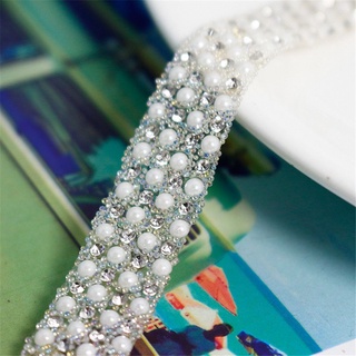 Maravilloso 1 yarda de ropa de cristal de banda de apliques de hierro en perla cadena de fijación caliente diamantes de imitación DIY colorido accesorios de ropa de novia vestido de recorte (4)