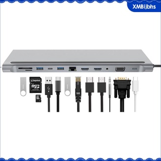 [JBHS] Hub USB C a Adaptador HDMI, Hub 12 en 1 Tipo C a HDMI Dual 4k,2 puertos USB 3,0, puertos VGA, entrega de energa 87W,