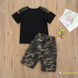 WHISPERS-Baby Boys traje de carta de impresión O-cuello de manga corta Tops+pantalones (3)