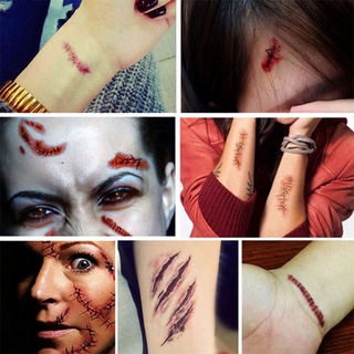 Lesiones temporales fiesta de Halloween realista tatuaje pegatina Terror realista sangre herida rotulación tatuaje pegatina sin daño GOROS