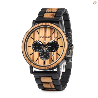 reloj de cuarzo bobo de madera con correa de acero inoxidable a la moda para hombre reloj de pulsera visualización cronógrafo para hombre