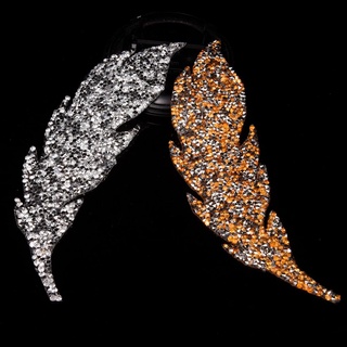 ONE Rhinestones leaves feather embroidered patch iron on sewing crystal applique .