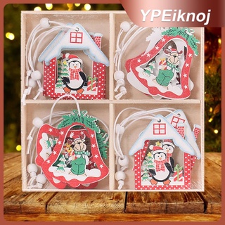 12 x árbol de navidad decoración adornos colgantes decorativos adornos de navidad regalo de madera reutilizable lindo navidad (1)