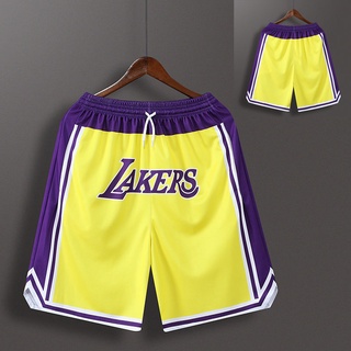 Nba Nets Lakers baloncesto pantalones cortos deportivos sobre la rodilla cinco puntos sueltos (3)