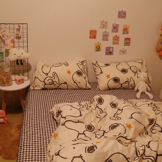 ✨La vida❤️Boutique ⚡De dibujos animados perro lavado de algodón de cuatro piezas conjunto lindo sábana edredón cubierta estudiante dormitorio de tres piezas ropa de cama de los niños