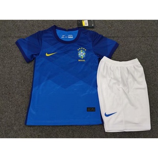 Brasil Away Jersey conjunto de niños Jersey de fútbol con pantalones traje 2020/21 niños Jersey de fútbol brasil azul Kit