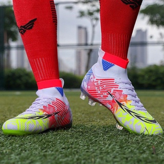 [Size35-45] botas de fútbol zapatos para Big Boy Turf interior juvenil zapatos de fútbol de alta parte superior botas de tobillo colorido cinta para hombres entrenamiento al aire libre (4)