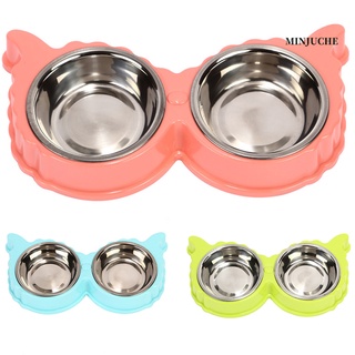 minjuche Stainless Steel Pet Dog Cat Puppy Feeding Feeder Double Bowl Water Food Holder
