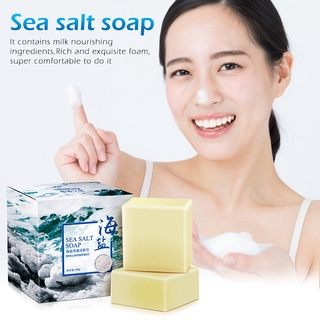 100g sal marina blanqueamiento jabón eliminar espinillas poros tratamiento acné limpiador hidratante leche de cabra lavado cara jabón Base cuidado de la piel