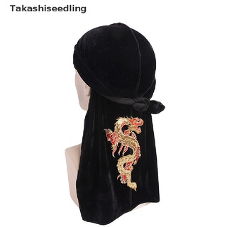 Takashiseedling/ hombres terciopelo lentejuelas Durags China dragón Bandana envoltura pañuelo Unisex mujeres turbante productos populares