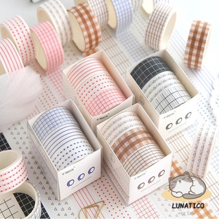 LUNATICO 3Rolls/set Decorative Washi Tape Set Diary Album Planners Lattice Border Sticker Grid Masking Tape Hand Account DIY Kawaii Stationery Chihiro Time