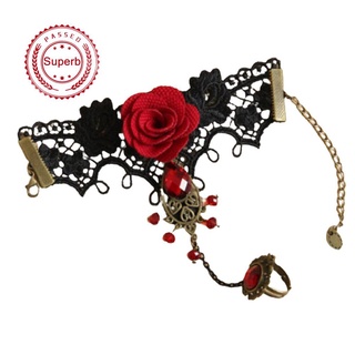 1pcs cosplay vintage steampunk negro encaje vintage rojo vid lolita temperamento flor metal g5h2
