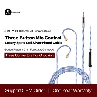 JCALLY JC20 spiral foil 364cores silver plating upgrade Cable Wire 3.5mm jack with Microphone for MMCX QDC 0.78mm earbuds earphone (Azure Blue Purple)