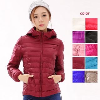 Women Winter Warm Ultra Light Down Coat 95% Duck Down Hooded Jacket Long Sleeve Slim Fit Solid Outwear