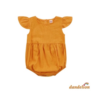 DANDELION-Baby Girl Summer Romper, Cute Fly Sleeve Solid Color Cotton Bodysuit One (8)