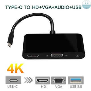 [Audio] adaptador convertidor USB-C tipo C a HD VGA 3.5 mm Audio 3 en 1 con concentrador USB 3.0 (4)