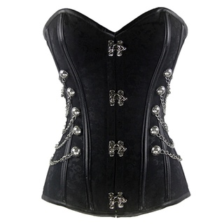 BEF Black Body Shaper with Chain Strapless Overbust Punk Corset Bustier Steampunk (3)