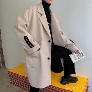 Da ChengOtoño e Invierno gabardina abrigo de lana para hombre moda guapos chicos invierno coreano estilo suelto par abrigo de lana (5)