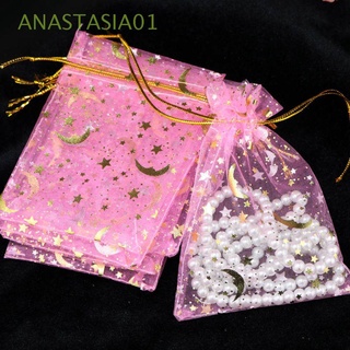 anastasia01 colorido embalaje de joyería festiva suministros de fiesta caramelo bolsas de organza bolsas impresionante estrella luna decoración boda navidad favor cordón 50 unids/lote bolsas de regalo