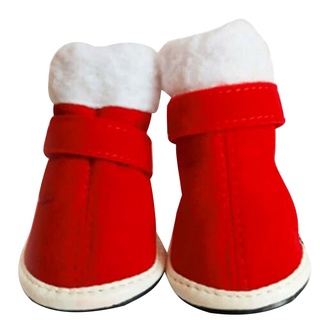 LJW-4 Pcs Christmas Anti-Slip Dog Shoes, Dog Paw Protection with Rubber